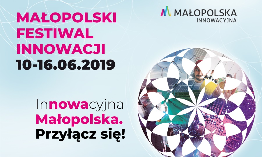 Grafika przedstawia plakat promujący Małopolski Festiwal Innowacji 